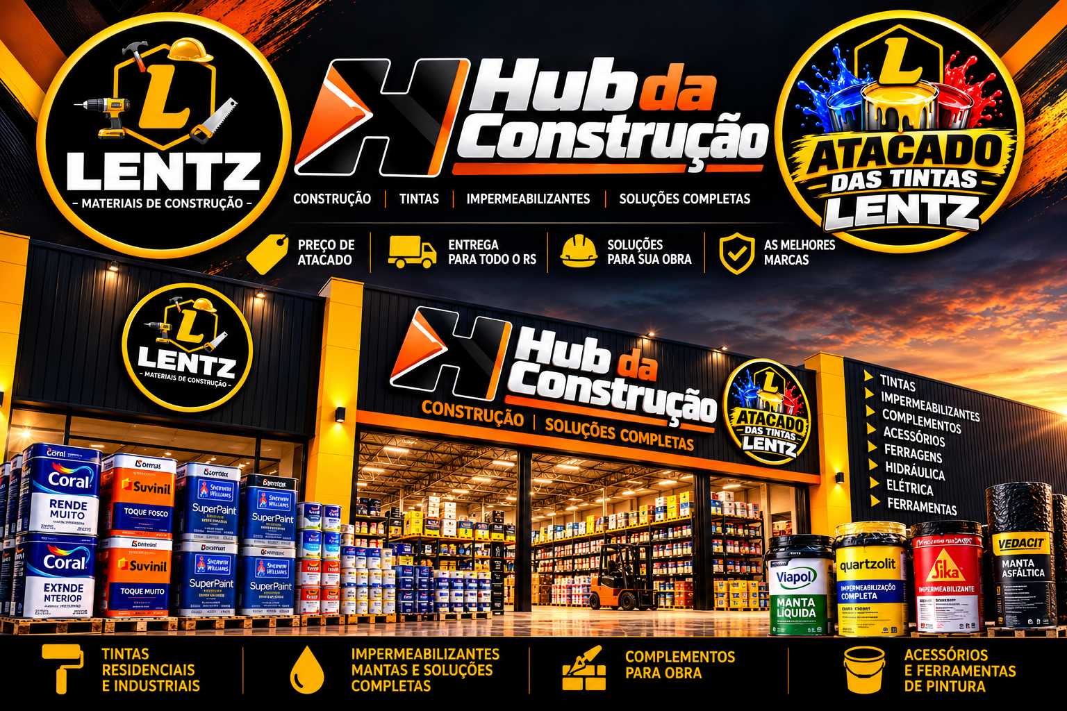 Identidade visual HUB da Construção, Lentz e Atacadão das Tintas